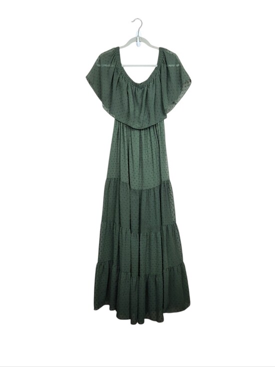 Baltic Born Dresses & Skirts - Baltic Born Olive Green Swiss Dot Off The Shoulder Tier Maxi Dress Womens Size S